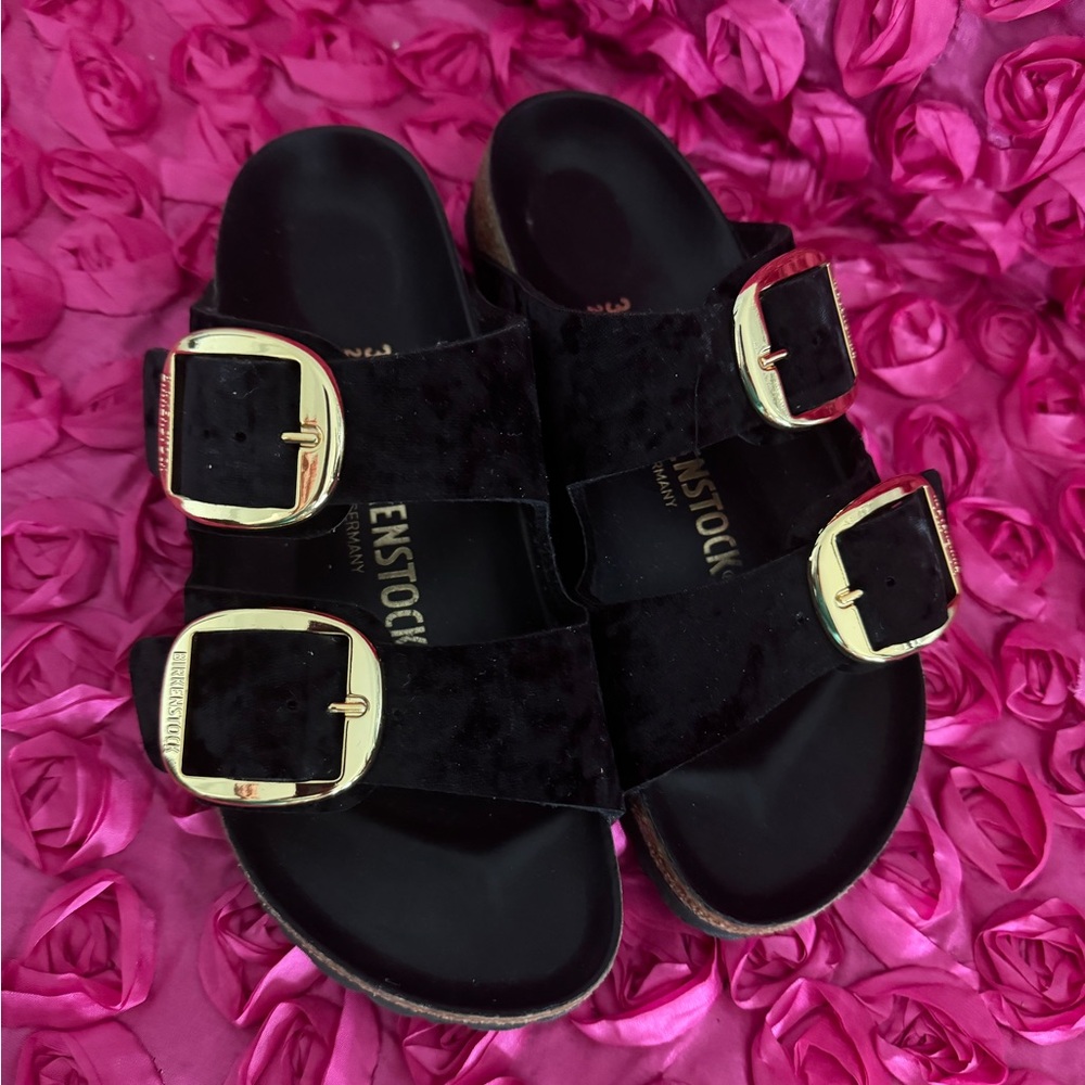 Birkenstock Arizona Big Buckle Rivet Black Velvet Exquiste - Picture 2 of 8